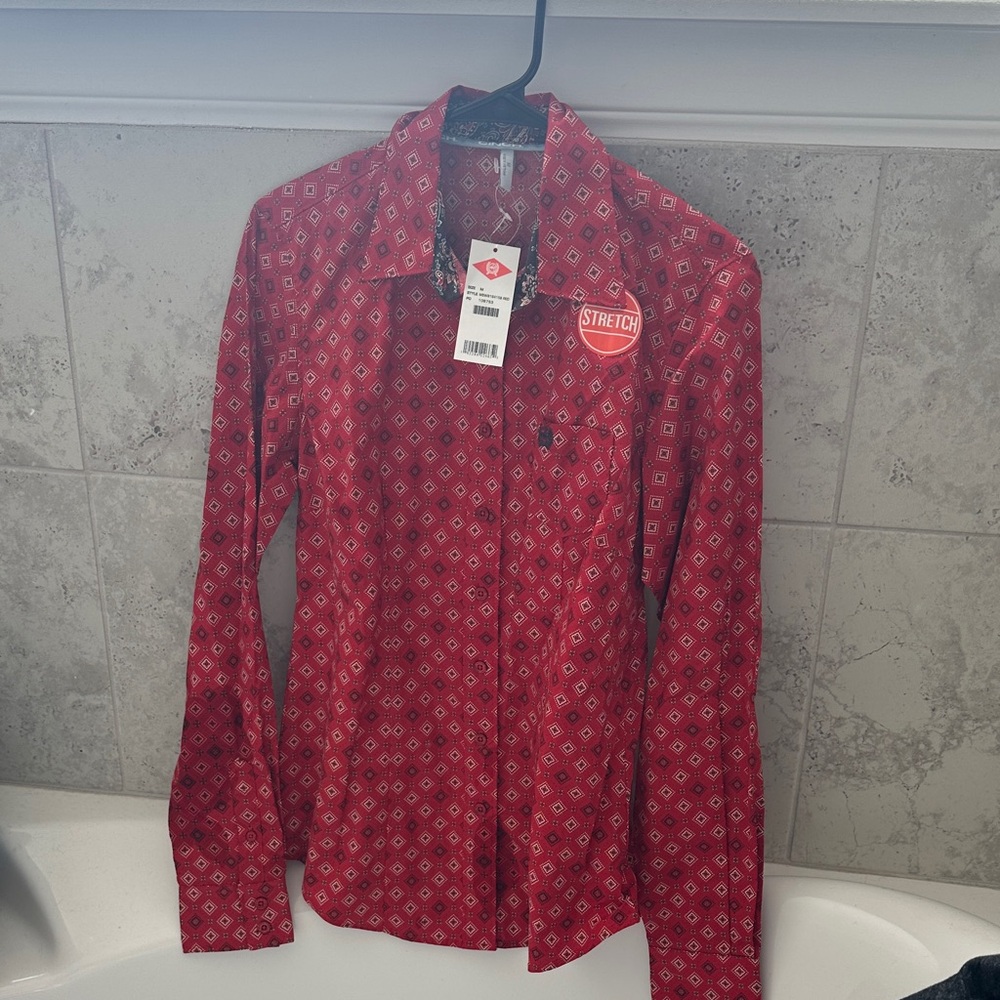 Cinch Red Patterned Casual Button Down Shirt